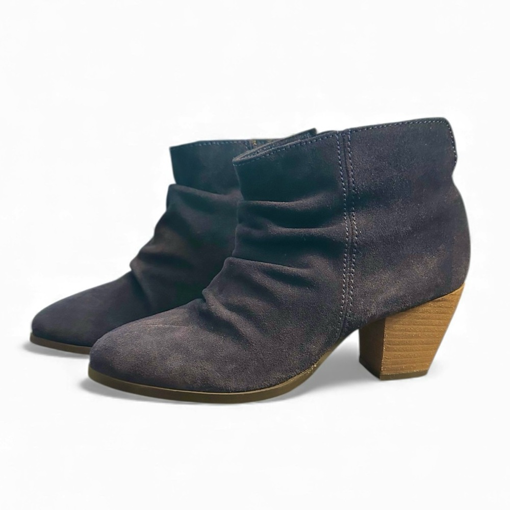 DIBA TRUE Sandra Suede Ankle Booties Women’s Round Toe Block Heel Boots Blue 7 M